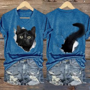 Women's Funny Cat 3D Print Casual T shirt