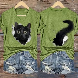 Women's Funny Cat 3D Print Casual T shirt
