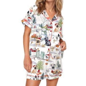 Christmas French Bulldog Silky Satin Pajama Set