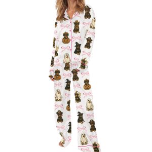 Coquette Retro Halloween Rottweiler Satin Pajama Set