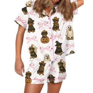 Coquette Retro Halloween Rottweiler Satin Pajama Set