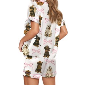 Coquette Retro Halloween Rottweiler Satin Pajama Set