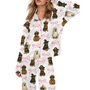 Coquette Retro Halloween Rottweiler Satin Pajama Set