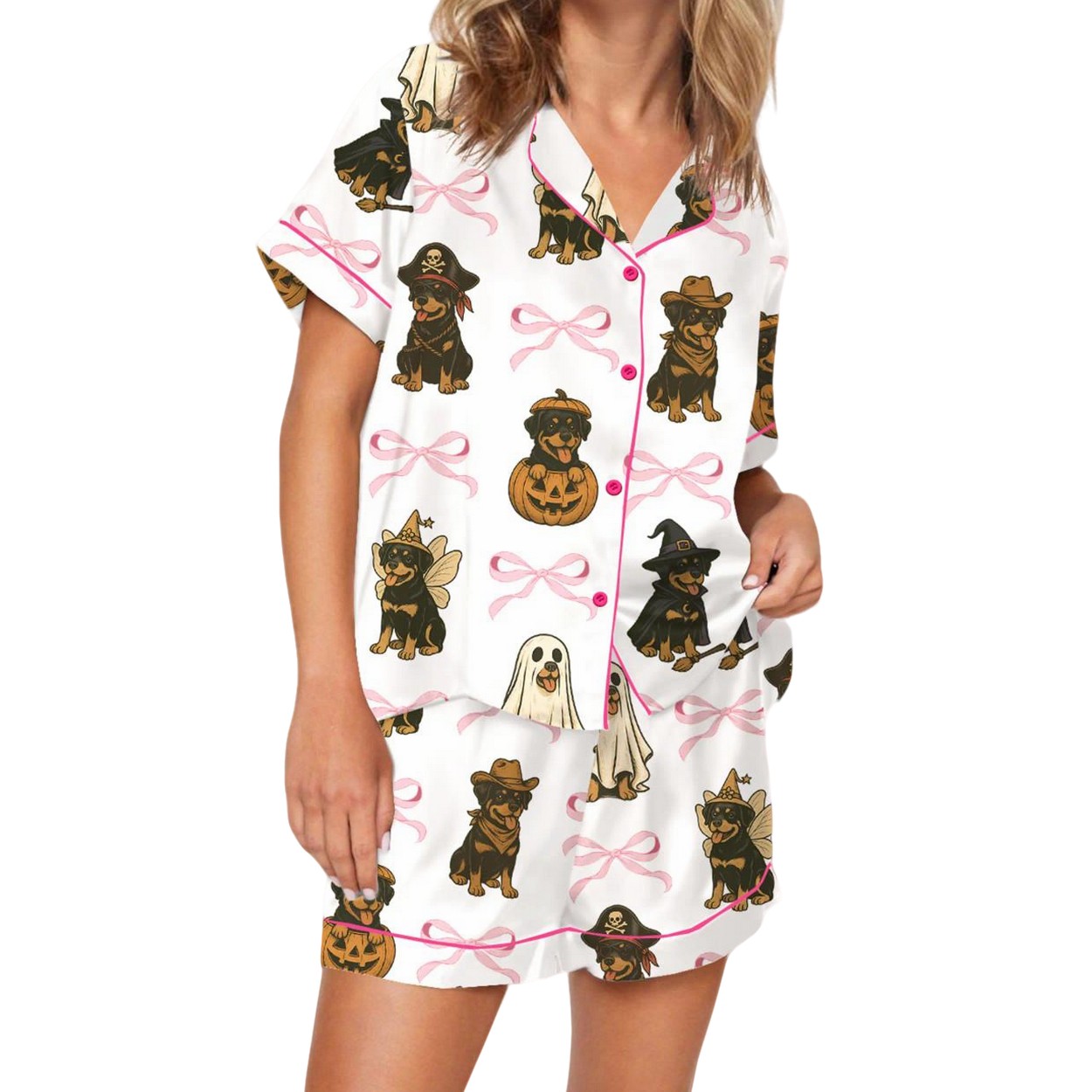 Coquette Retro Halloween Rottweiler Satin Pajama Set