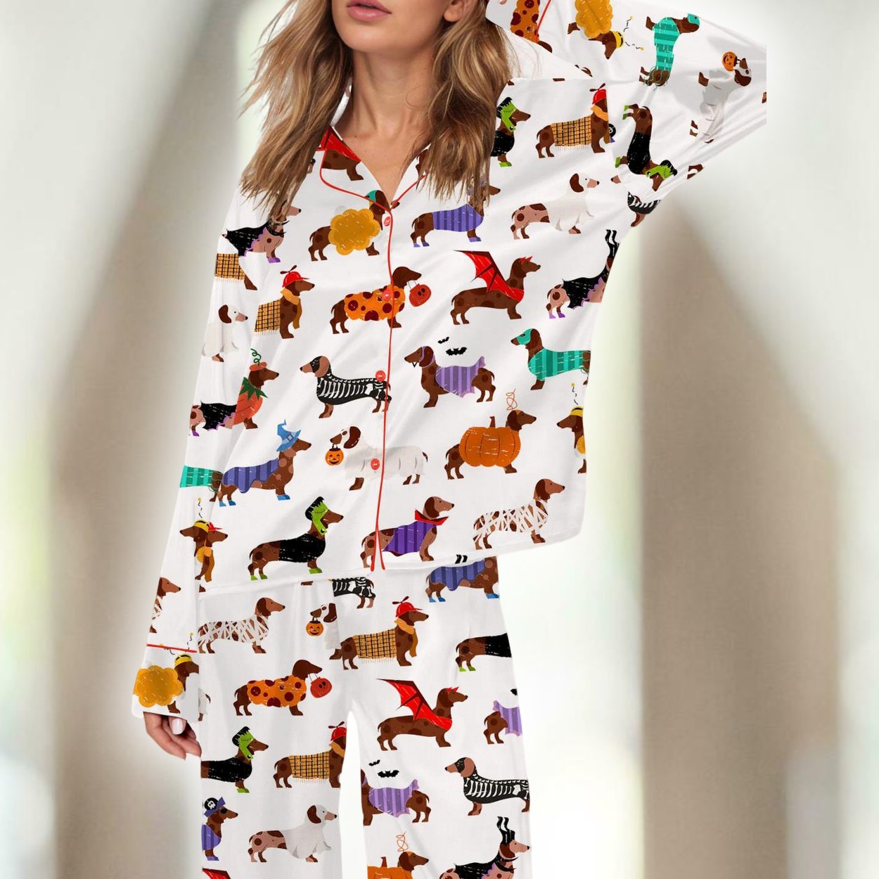 Halloween Dachshund Satin Pajama Set Halloween Dachshund Satin Pajama Set