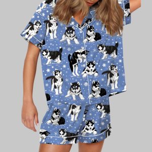 Husky And Snowflakes Silky Satin Pajama Set