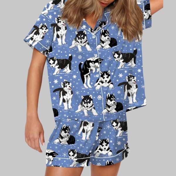 Husky And Snowflakes Silky Satin Pajama Set