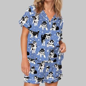 Husky And Snowflakes Silky Satin Pajama Set