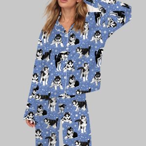 Husky And Snowflakes Silky Satin Pajama Set