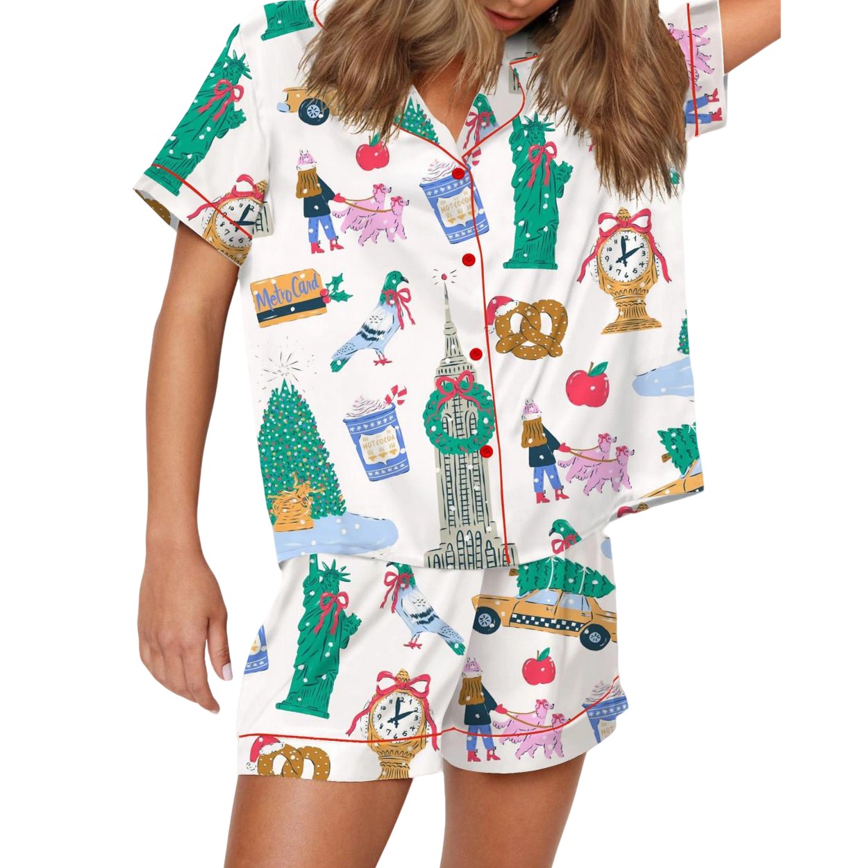 New York City Christmas Silky Satin Pajama Set New York City Christmas Silky Satin Pajama Set