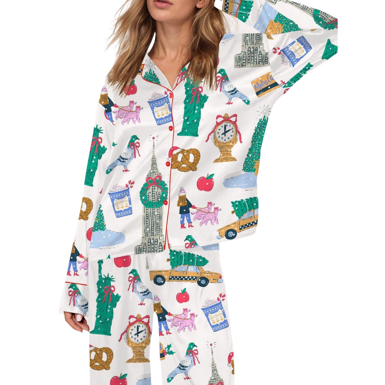 New York City Christmas Silky Satin Pajama Set New York City Christmas Silky Satin Pajama Set