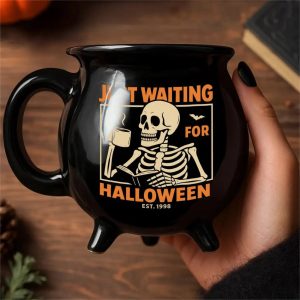 Personalized Just Waiting for Halloween Skeleton Cauldron Coffee Mug