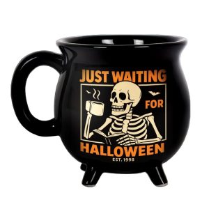 Personalized Just Waiting for Halloween Skeleton Cauldron Coffee Mug