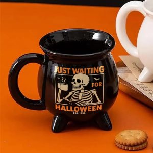 Personalized Just Waiting for Halloween Skeleton Cauldron Coffee Mug