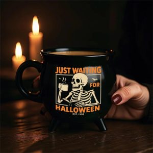 Personalized Just Waiting for Halloween Skeleton Cauldron Coffee Mug