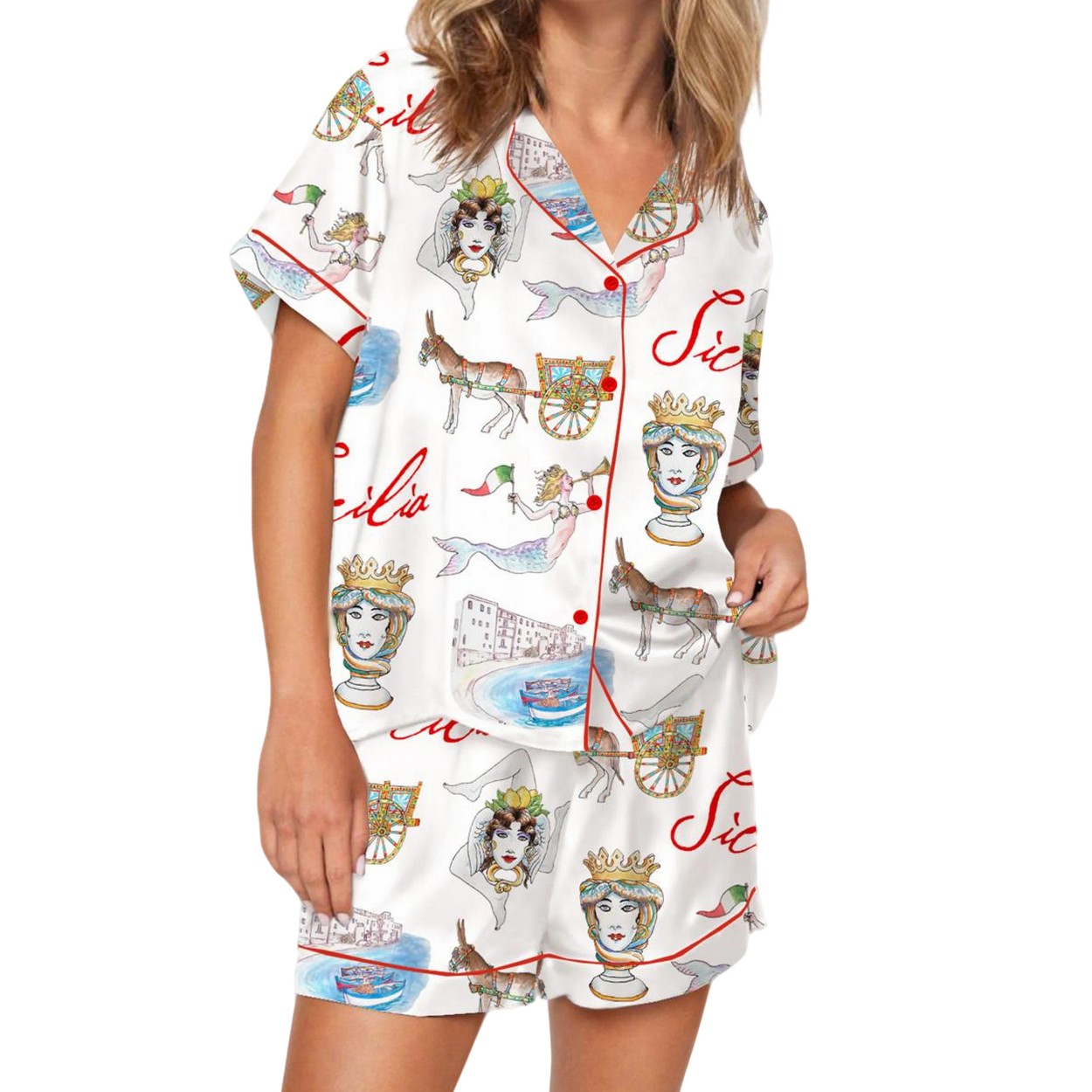 Sicily Italy Travel Silky Satin Pajama Set Sicily Italy Travel Silky Satin Pajama Set