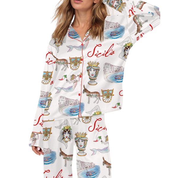 Sicily Italy Travel Silky Satin Pajama Set
