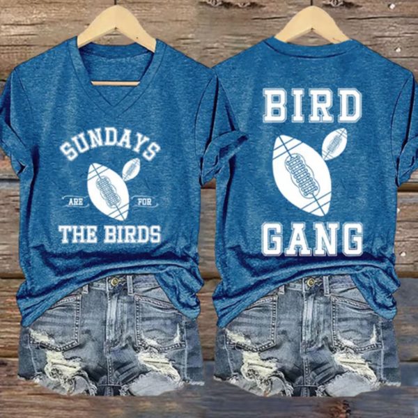Sunday Are For The Birds Bird Gang Printed V Neck T-shirt
