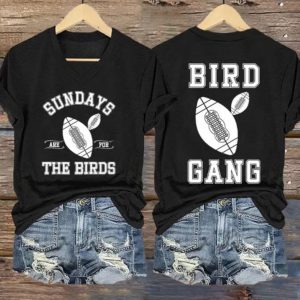 Sunday Are For The Birds Bird Gang Printed V Neck T shirt