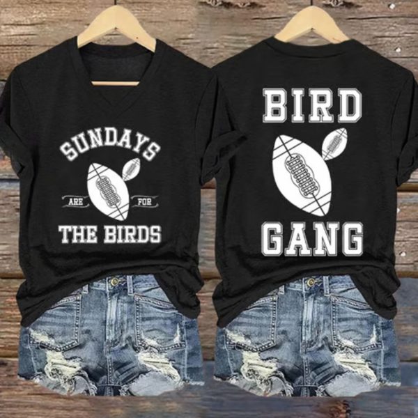 Sunday Are For The Birds Bird Gang Printed V Neck T-shirt