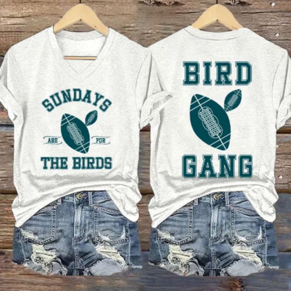 Sunday Are For The Birds Bird Gang Printed V Neck T-shirt