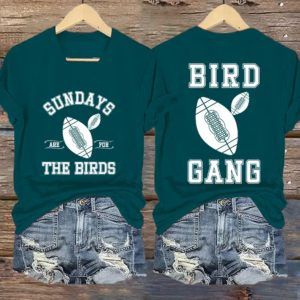 Sunday Are For The Birds Bird Gang Printed V Neck T-shirt