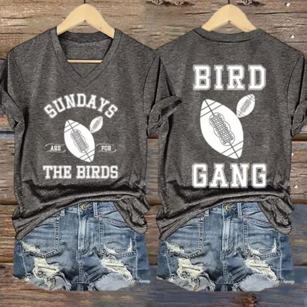 Sunday Are For The Birds Bird Gang Printed V Neck T-shirt