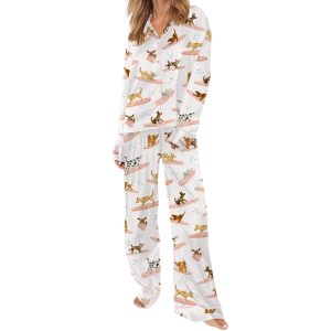 Surfing Dogs Watercolor Silky Satin Pajama Set