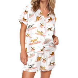 Surfing Dogs Watercolor Silky Satin Pajama Set
