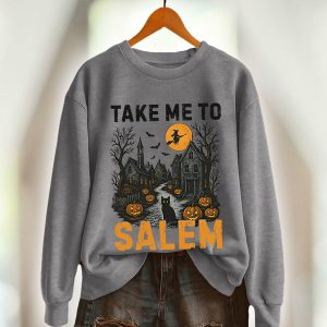 Vintage Halloween Take Me To Salem Print Sweatshirt