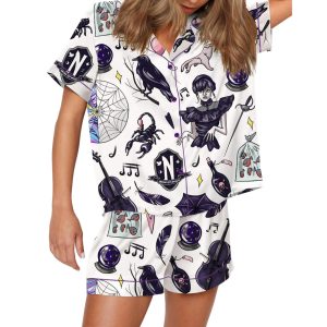 Wednesday TV Series Silky Satin Pajama Set