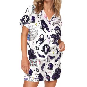 Wednesday TV Series Silky Satin Pajama Set