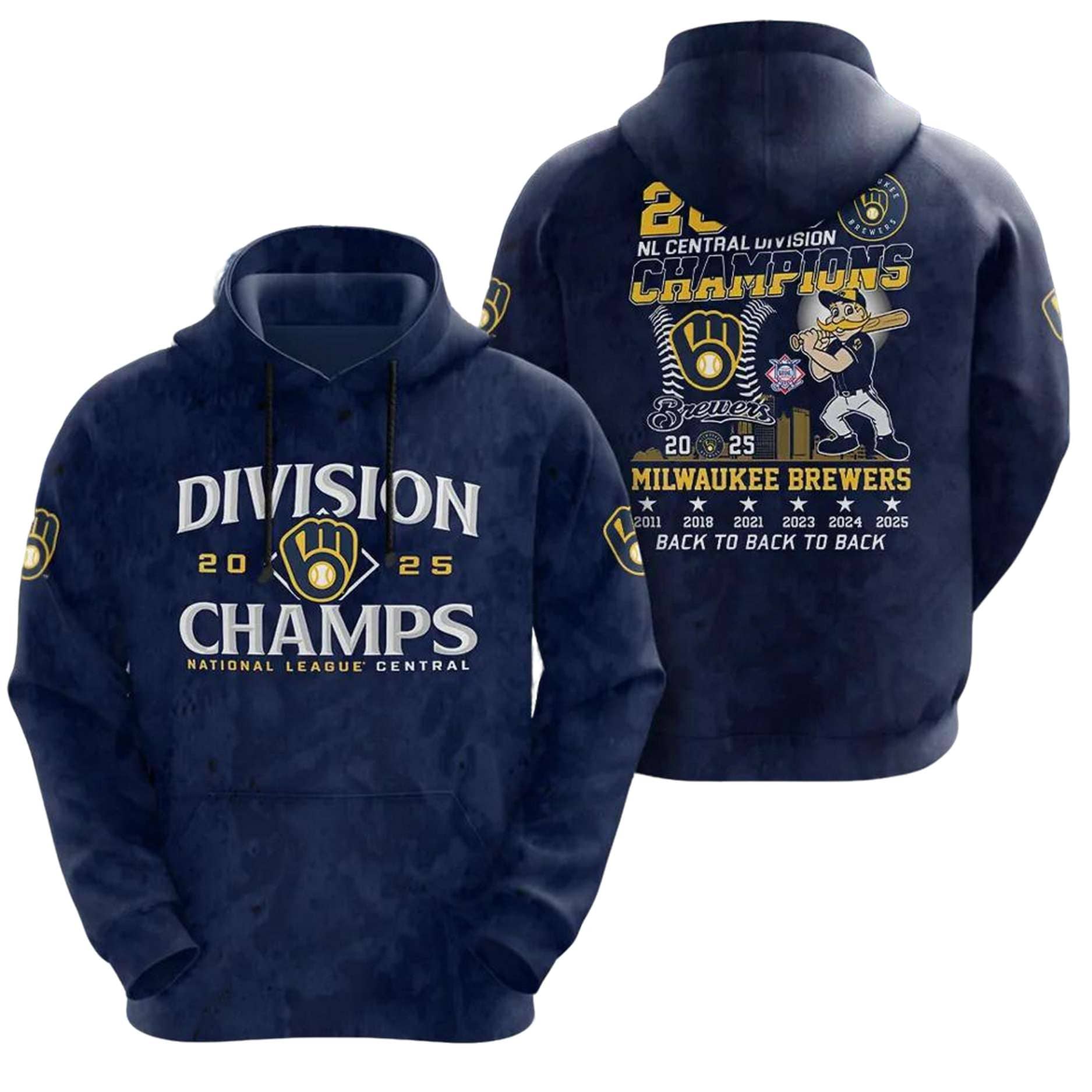 Brewers 2025 NL Central Division Champions Back To Back To Back Shirt Brewers 2025 NL Central Division Champions Back To Back To Back Shirt