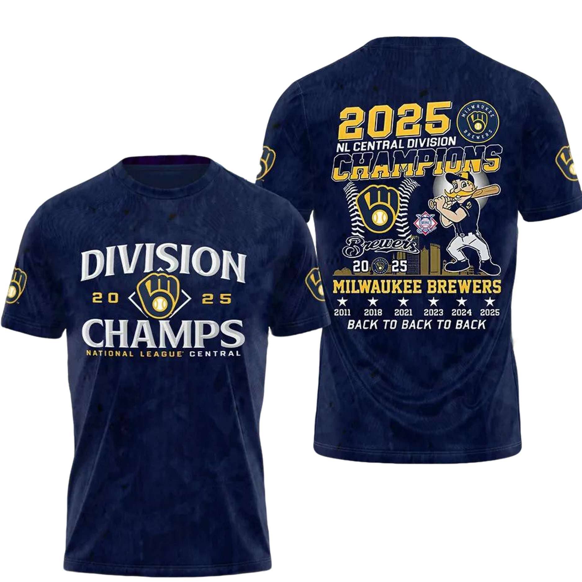 Brewers 2025 NL Central Division Champions Back To Back To Back Shirt Brewers 2025 NL Central Division Champions Back To Back To Back Shirt