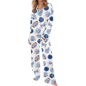 Chinoiserie Football Game Day Silky Satin Pajama Set