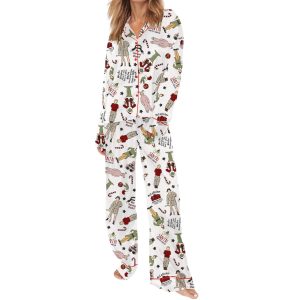 Christmas Classic Movies Friends Silky Satin Pajama Set