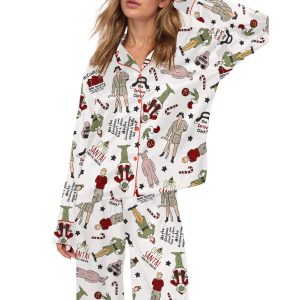 Christmas Classic Movies Friends Silky Satin Pajama Set