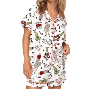 Christmas Classic Movies Friends Silky Satin Pajama Set