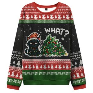 Curious Cat What Christmas Ugly Sweater