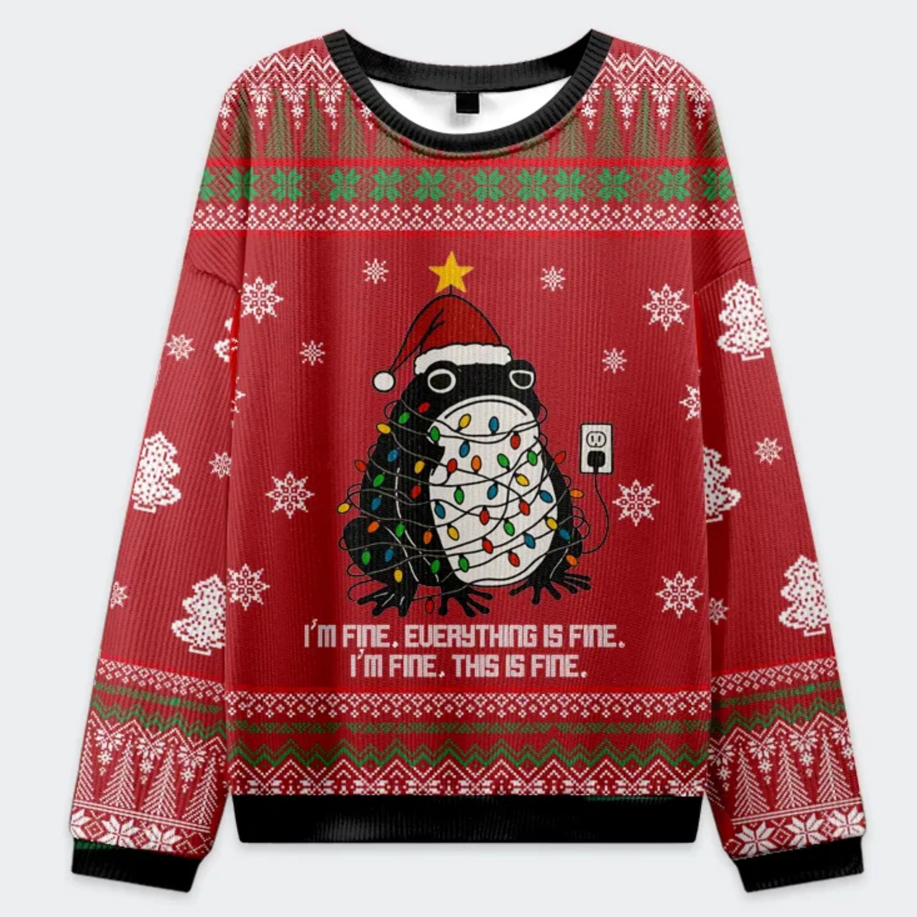 Funny Frog Lights Everything Is Fine Christmas Ugly Sweater Funny Frog Lights Everything Is Fine Christmas Ugly Sweater