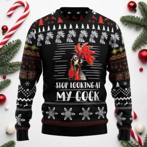 Funny Rooster Stop Looking at My Cock Christmas Sweater