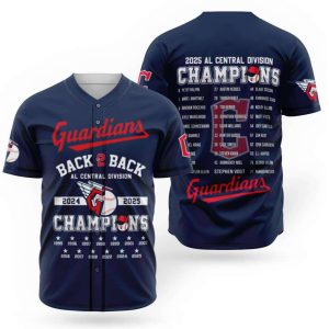 Guardians Back 2 Back AL Central Division Champions 2024 2025 Jersey