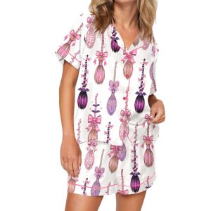Halloween Coquette Witch Brooms Silky Satin Pajama Set