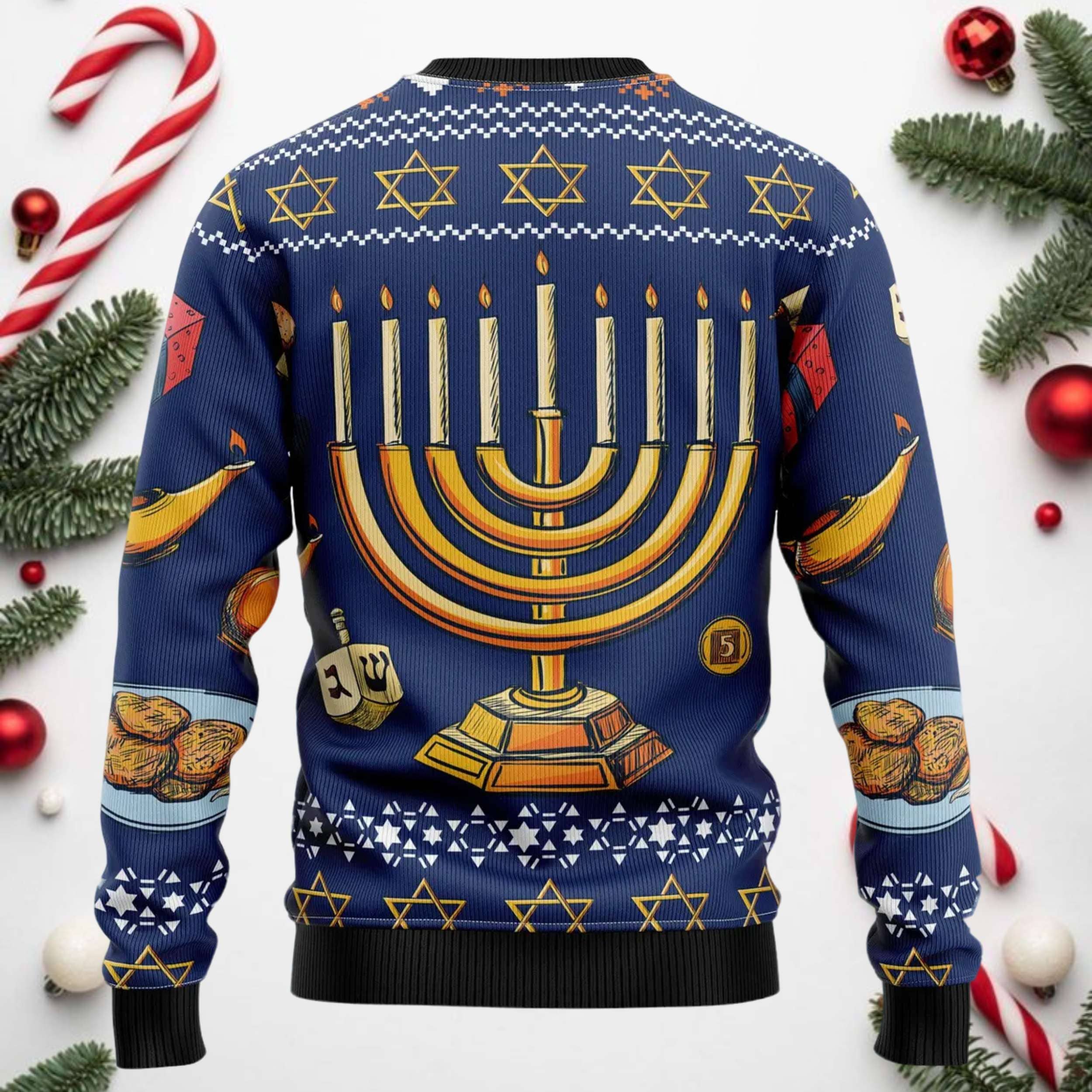 Hanukkah Menorah Jewish Holiday Ugly Christmas Sweater Hanukkah Menorah Jewish Holiday Ugly Christmas Sweater