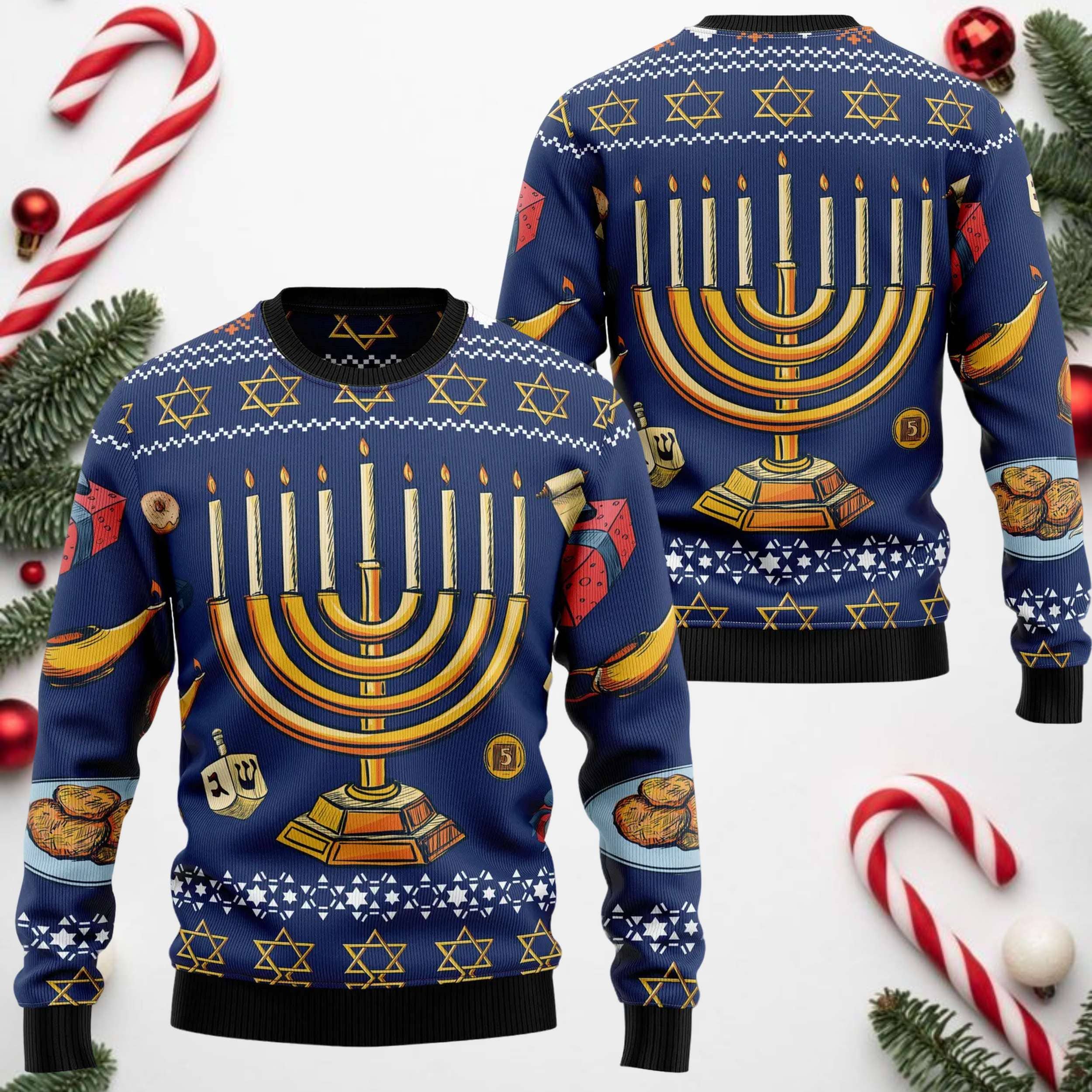 Hanukkah Menorah Jewish Holiday Ugly Christmas Sweater Hanukkah Menorah Jewish Holiday Ugly Christmas Sweater