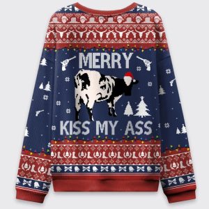 Merry Kiss My Ass Cow Ugly Christmas Sweater