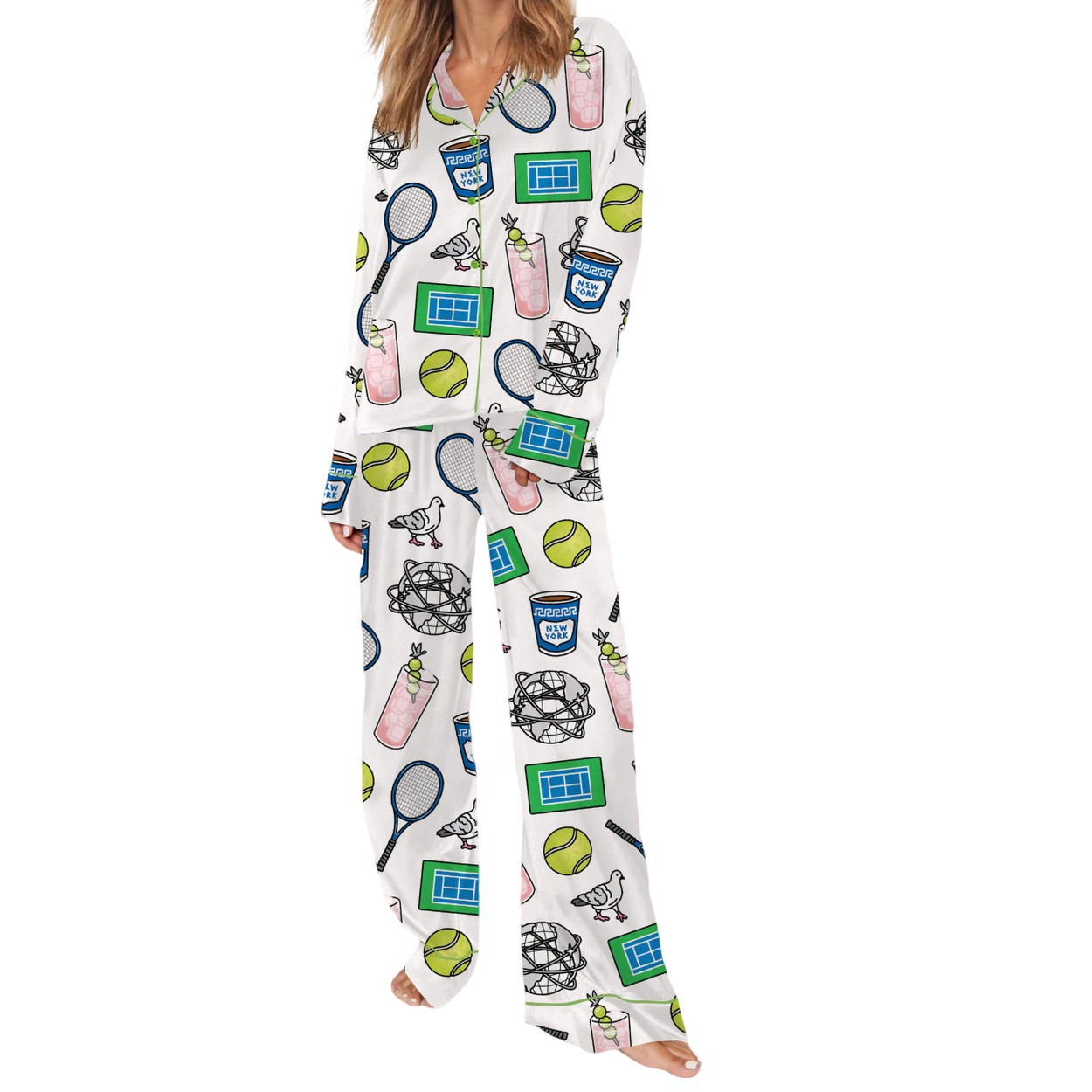 NYC Flushing Queens Tennis Silky Satin Pajama Set NYC Flushing Queens Tennis Silky Satin Pajama Set