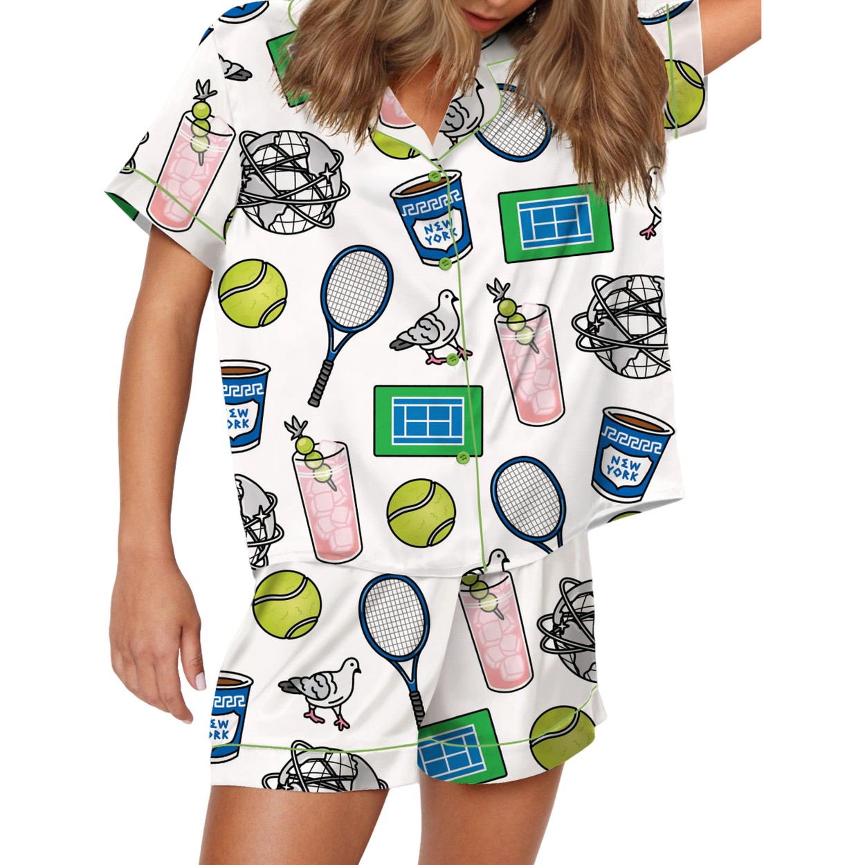 NYC Flushing Queens Tennis Silky Satin Pajama Set NYC Flushing Queens Tennis Silky Satin Pajama Set