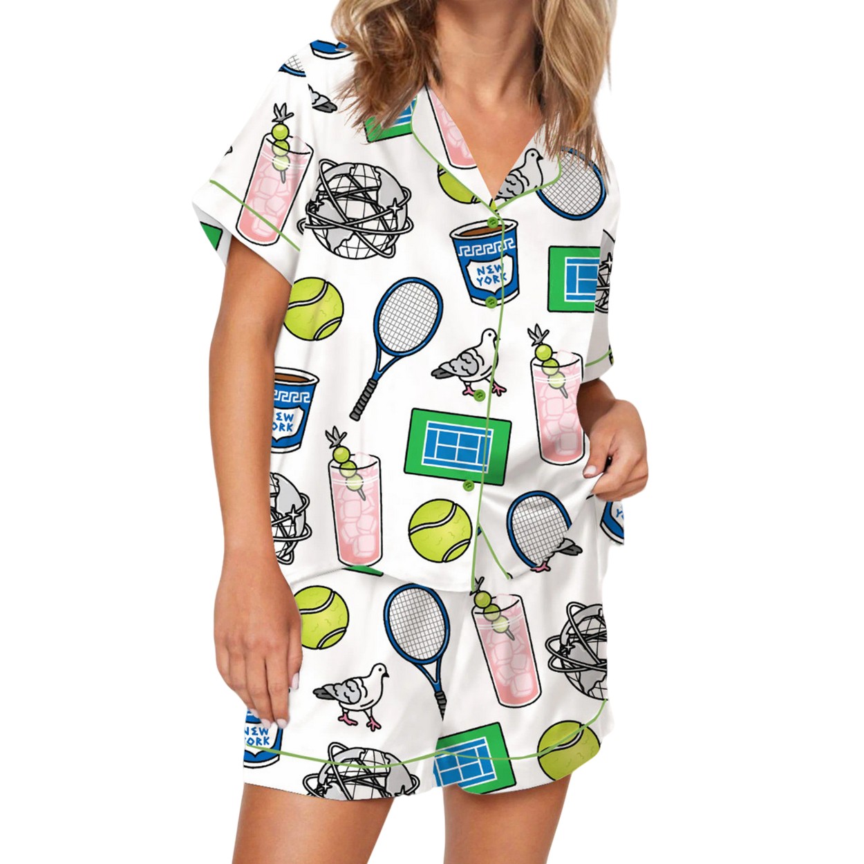 NYC Flushing Queens Tennis Silky Satin Pajama Set NYC Flushing Queens Tennis Silky Satin Pajama Set