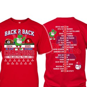 Phillies Back 2 Back 2024 2025 NL East Division Champions 2 Sided Shirt